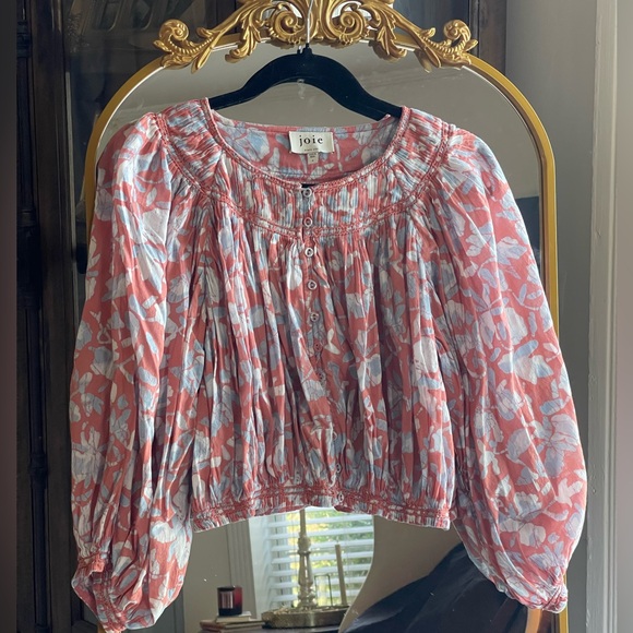 Joie Tops - Joie May Cropped Floral-Print Blue and Pink Blouse